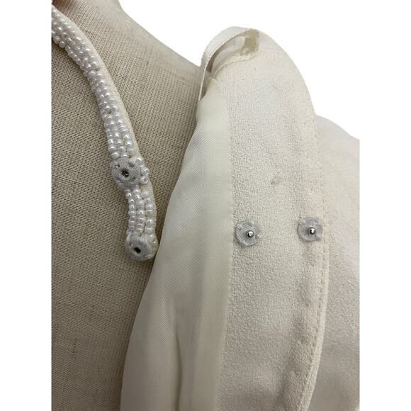 Vtg 80s Lime Nite Dress Sz L Ivory Beaded Backless Cocktail Wedding Bridal Elope - Picture 10 of 12